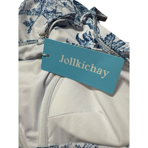 Jollkichay One Piece Blue And White Floral Swimsuit And Sarong Wrap Size L NWT - Picture 11 of 11